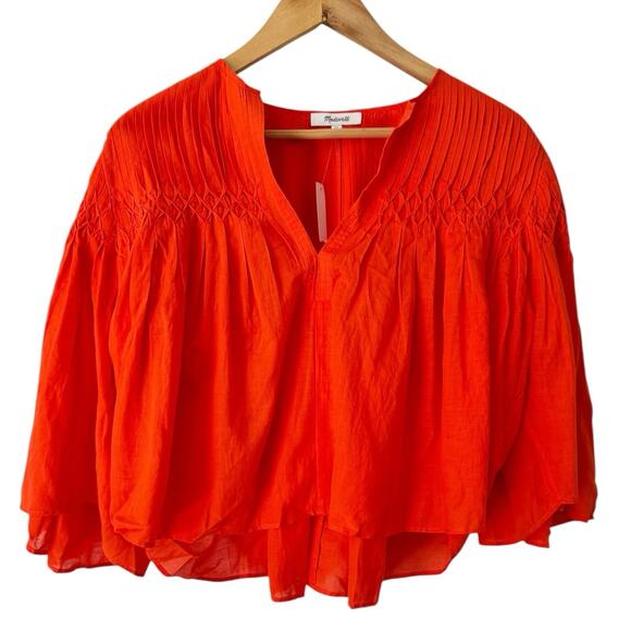 NWT Madewell Pintucked Flutter Sleeve Top Fiery Orange Size XS - Picture 4 of 11
